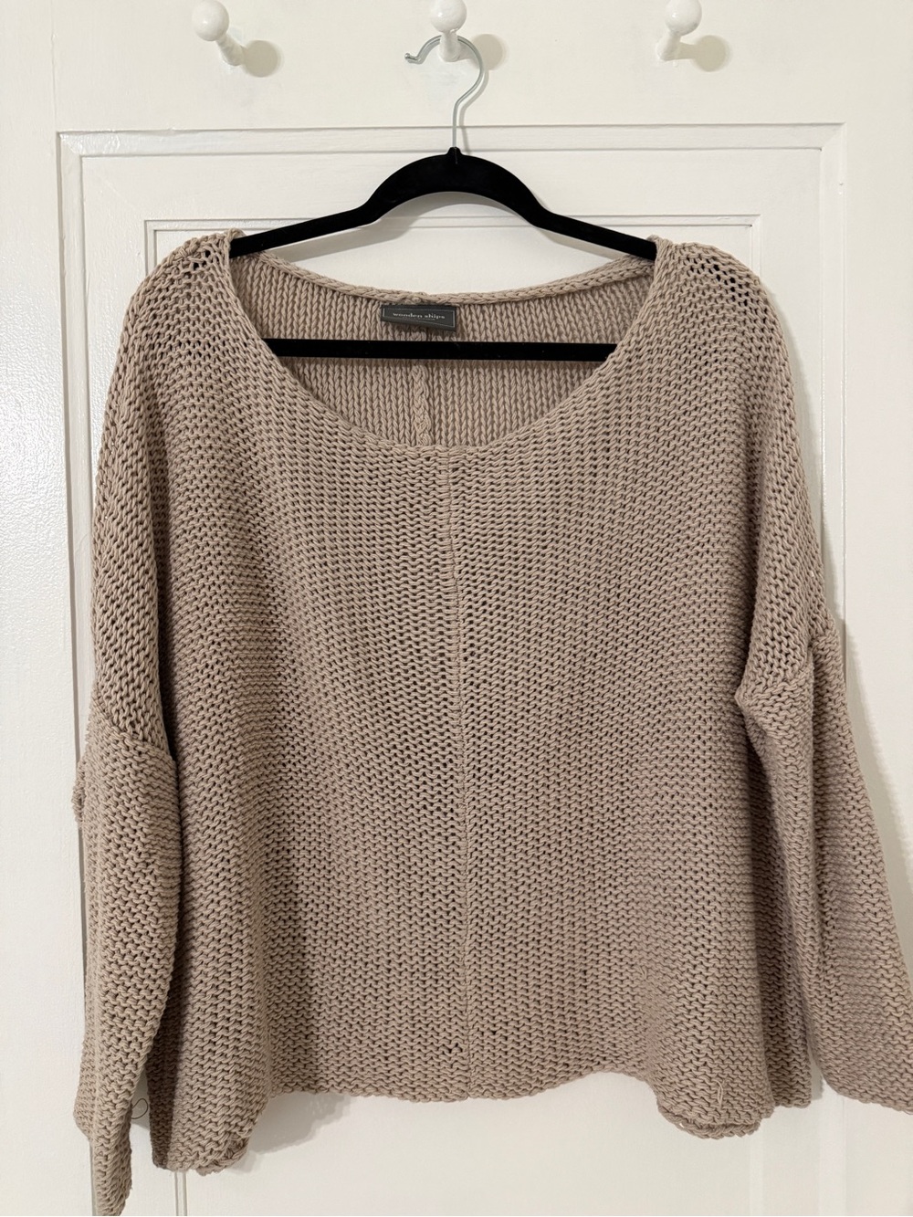 Wooden Ships Taupe Scoop Neck Chunky Knit Sweater